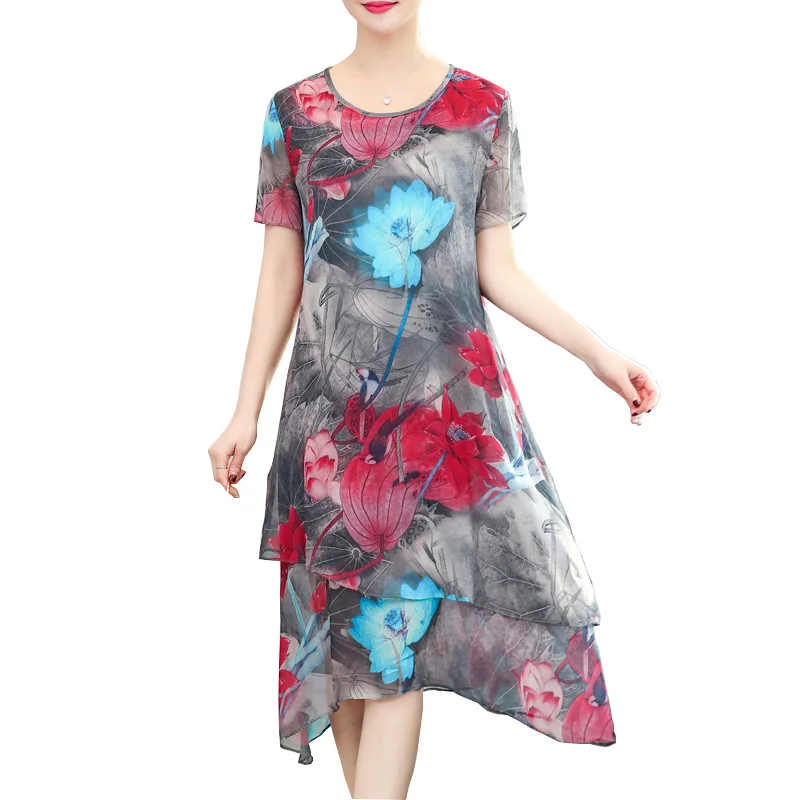 2019 Новое Женское летнее платье повседневное с круглым вырезом и принтом
