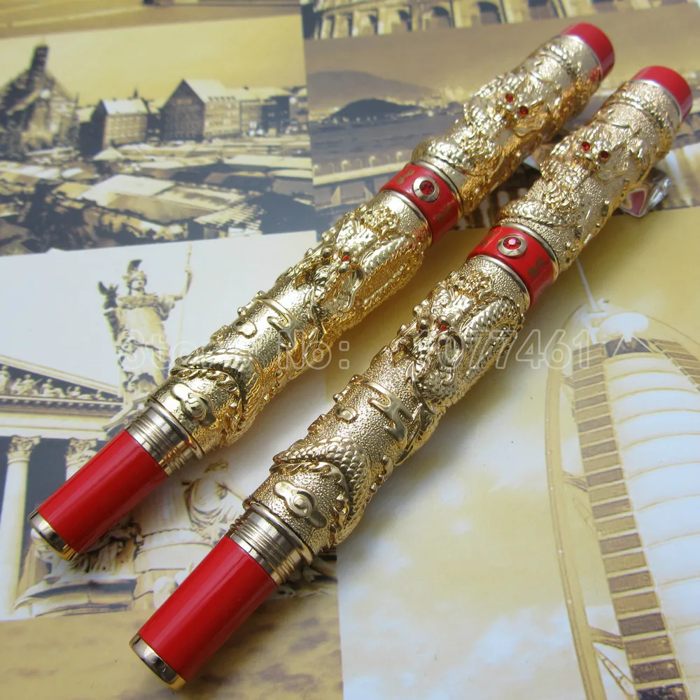 

Ручка перьевая Jinhao с жемчугом, тяжелая черная шариковая ручка с двойным драконом, в подарочной коробке, 2 шт., J11T2L
