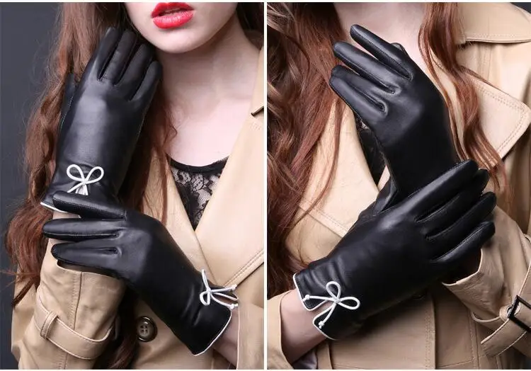 Женские зимние модные бархатные толстые теплые перчатки из натуральной кожи