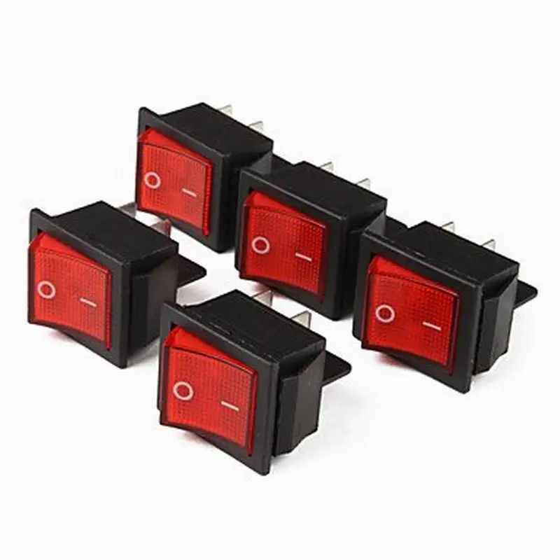 

5 Pieces/lot 4-Pin Rocker Switches with Red Light Indicator