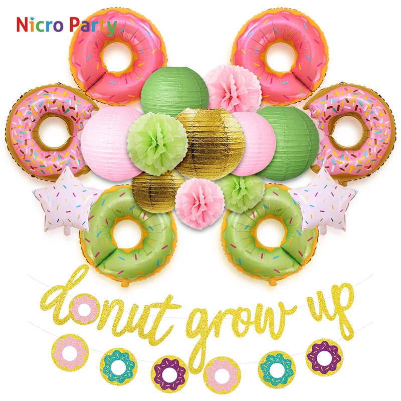 Nicro 20 шт./компл. пончик Grow Up детский день рождения девочки мальчика комплект украшений для вечеринки розового и зеленого цветов LovelyDecor вечерние дома Новые DIY# Set96
