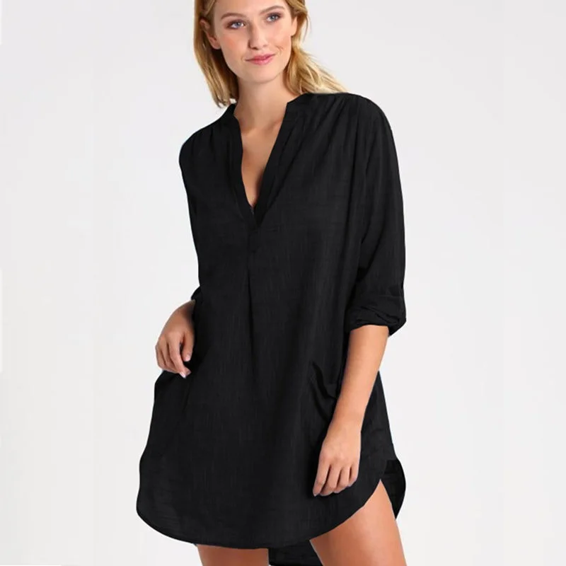 Женский купальный костюм NAIDEY белое пляжное платье туника из хлопка с карманами