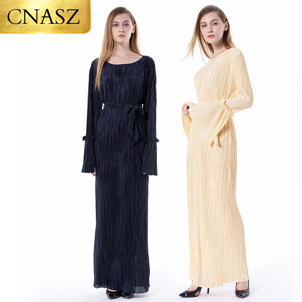 Мусульманская Мода abaya Дубай с длинным рукавом поясом максимально шелковая ткань