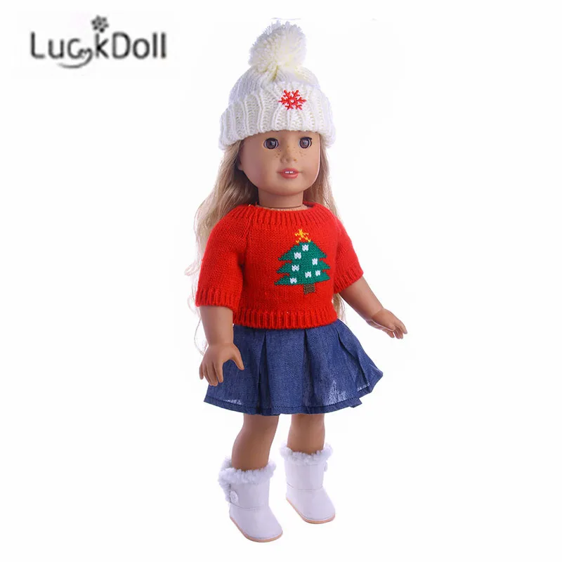 LUCKDOLL модный свитер + джинсовая юбка шляпа размер 18 дюймов американский 43 см
