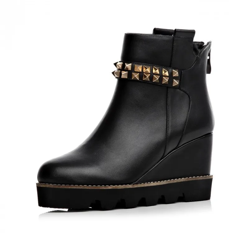 Зима 2015 Новая мода женщин заклепки панк обувь Из Натуральной кожи Ретро высокие