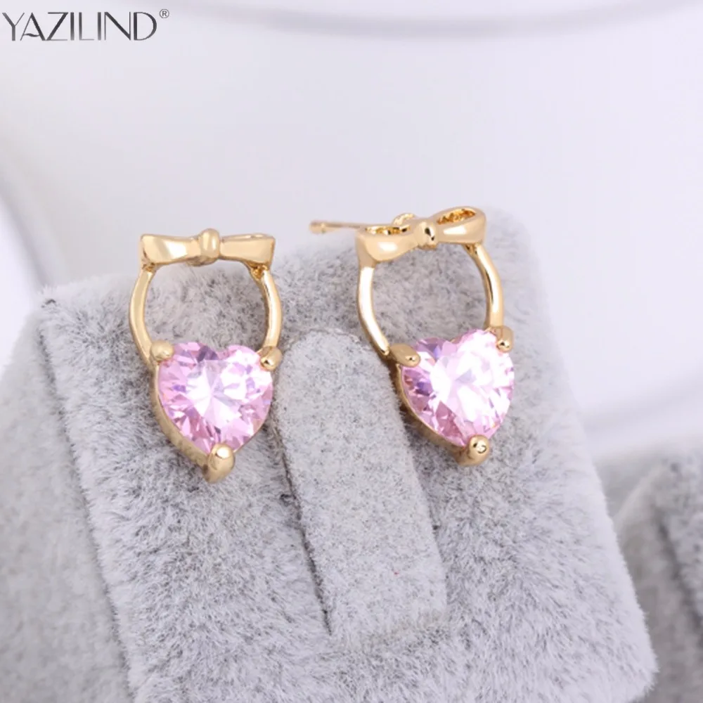 Мода 2017 г. ювелирных изделий Розовый Австрийского Хрусталя Сердце Серьги женские