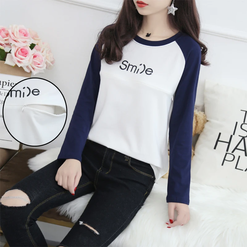 Женская одежда для беременных Одежда кормления грудью полосатая футболка с