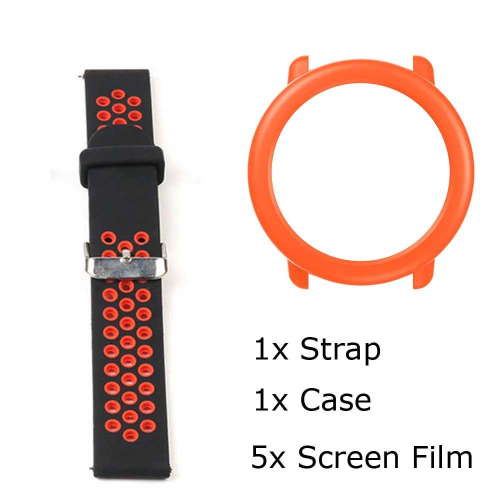 Black Red-Orange 7/лот для Xiaomi Huami Amazfit Pace ремешок для часов браслет силиконовый Pulsera Correa Защитная пленка для экрана Pantalla - Цвет: Black Red-Orange