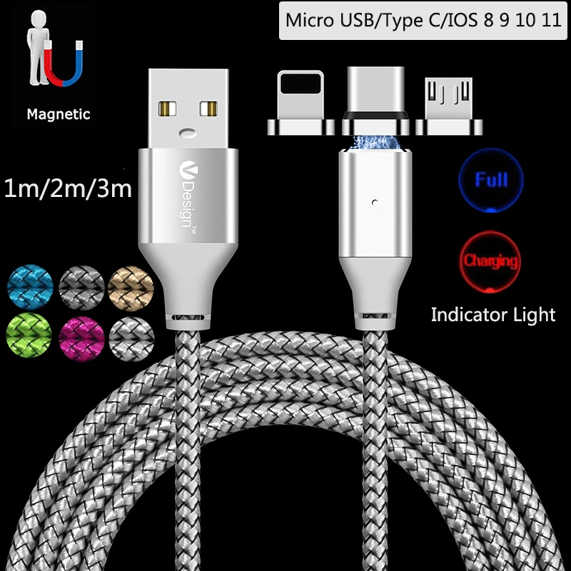 3/6/10 футов USB Type C/Micro USB/IOS Магнитный кабель сильный плетеный Быстрый зарядный