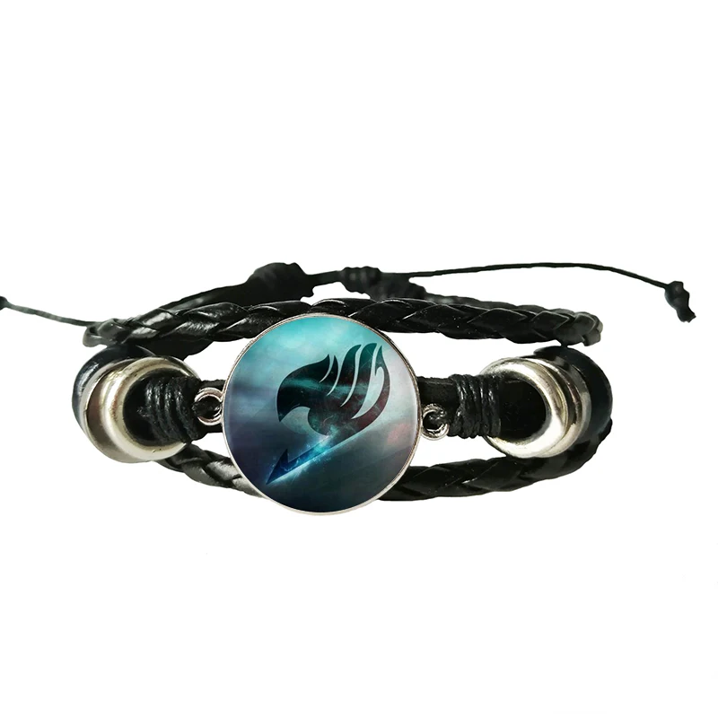 Стили Fairy Tail логотип стеклянный браслет с пулями для женщин/мужчин кожаный