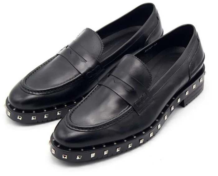 

Mens thick bottom increase leather shoes round toe slip-on loafers rivets heels casual men oxfords shoes