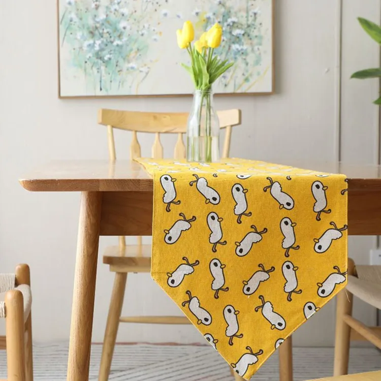 Мультфильм утки желтая настольная дорожка Decoracion Mesa Hogar хлопок лен Chemin De Table tafeller для вечерние украшения