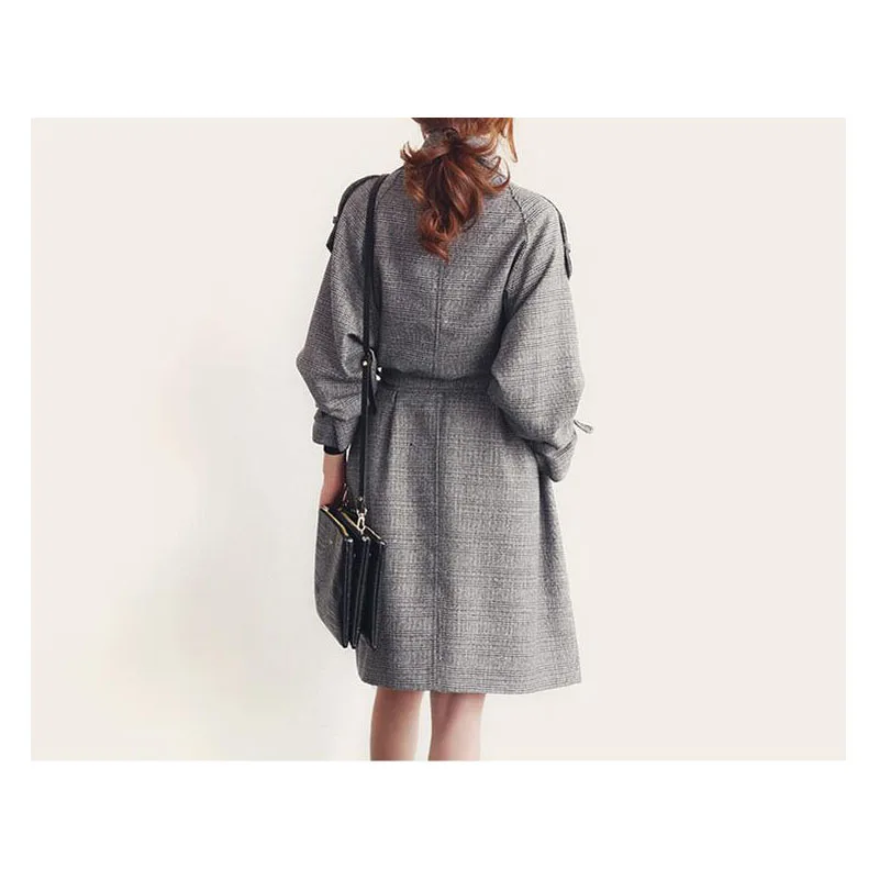 Женское длинное пальто в клетку повседневное шерстяное большого размера Осень