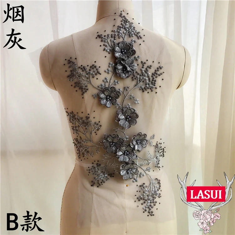 LASUI 52*23 см/38*29 см высококачественные 3D Цветы из бисера аппликации кружева с