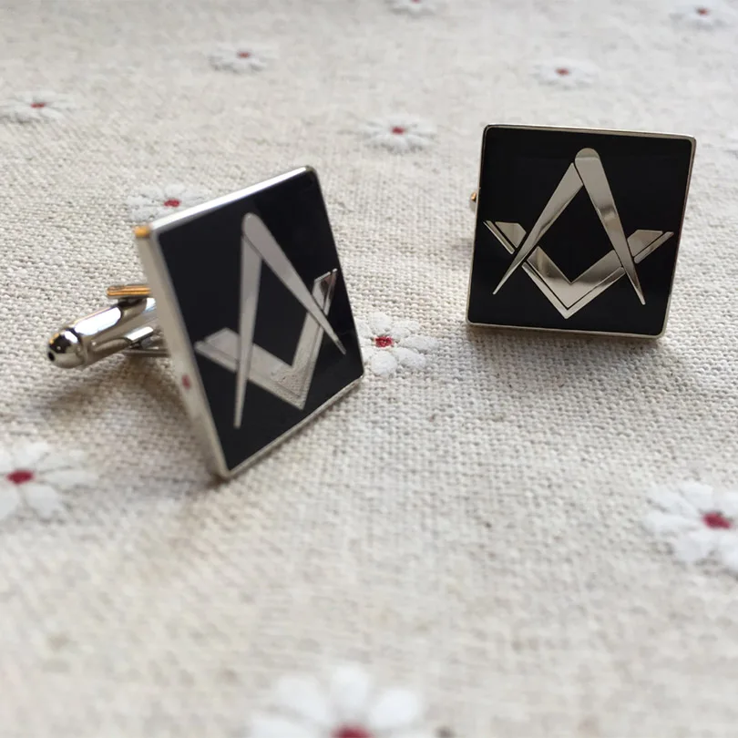 

10pairs Freemason Masonry Sleeve Buttons Masons Cuff Link Metal Craft Masonic Square and Compass without G Black Cufflinks