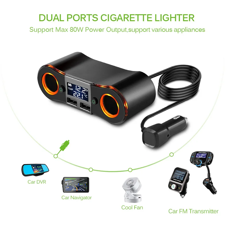 Onever 3.5A Dual USB зарядное устройство адаптер для автомобильного прикуривателя 80 Вт Силовая розетка конвертер для DVR Автомобильный дисплей напряжения с 2 переключателями