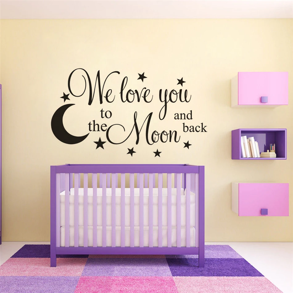 

We Love You to the Moon and Back Lettering Wall Decal Nursery Baby Bedroom Decoration Moon And Stars Vinyl Wall Sticker AZ111