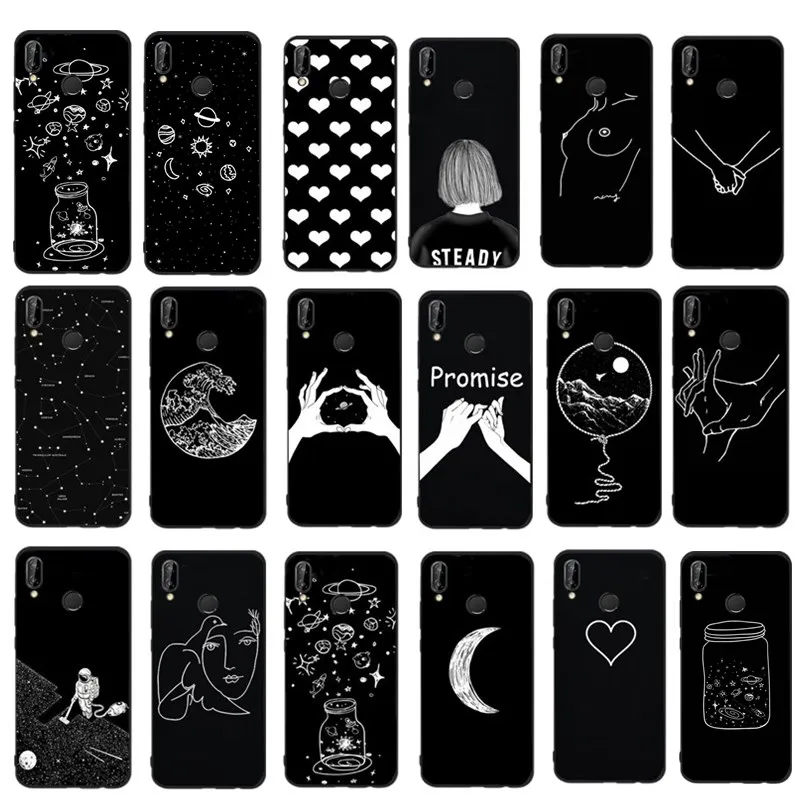 Черный Для huawei P20 Lite mate 10 чехол художественная линия горячий Coque для P Smart P9 P10 lite