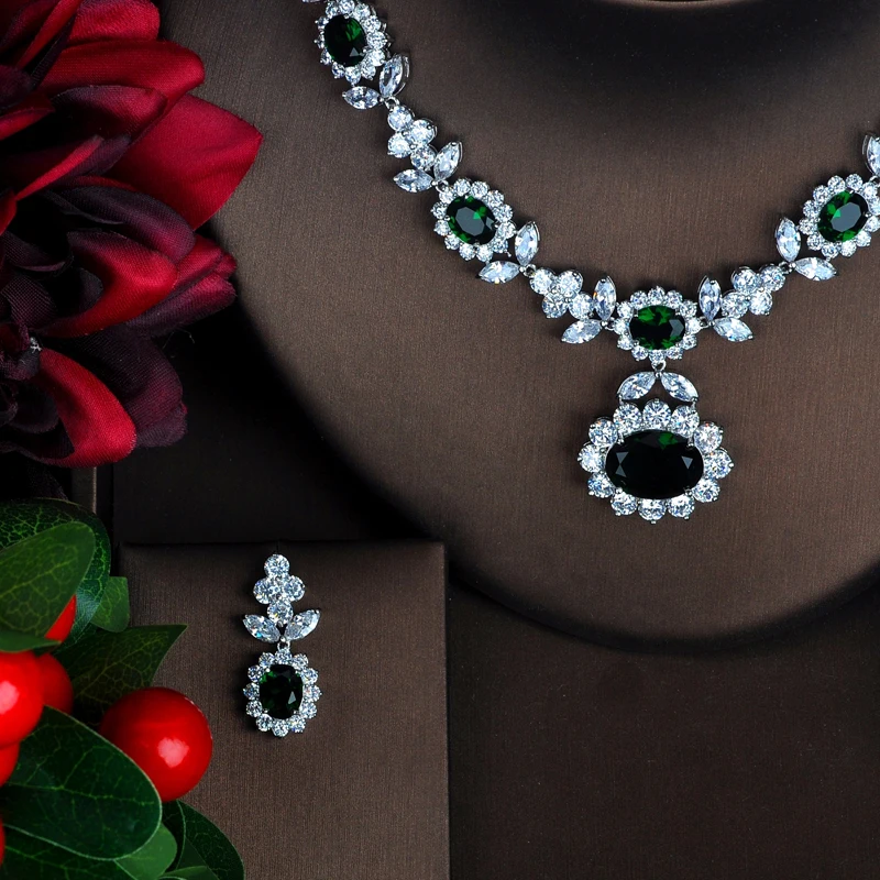Роскошные комплекты ювелирных украшений HIBRIDE с зеленым кубическим цирконием для