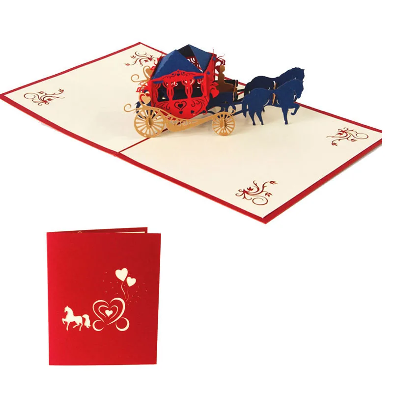 Red 3D всплывающие Cartes Le chariot Valentin Mariage приглашение Anniversaire - Цвет: Red