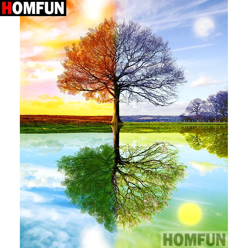 Алмазная живопись HOMFUN A16979 картина всесезонное дерево с полными