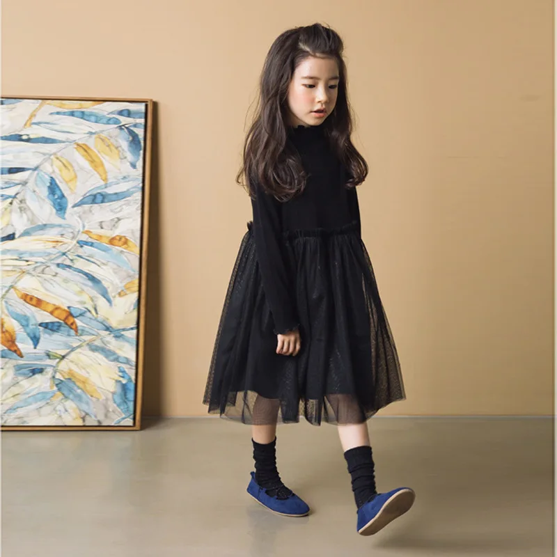 Kids Girls Long Sleeve Dresses 2019 Autumn Winter Toddler Black Dress Mesh Tutu for Little 10 12 years | Детская одежда и обувь