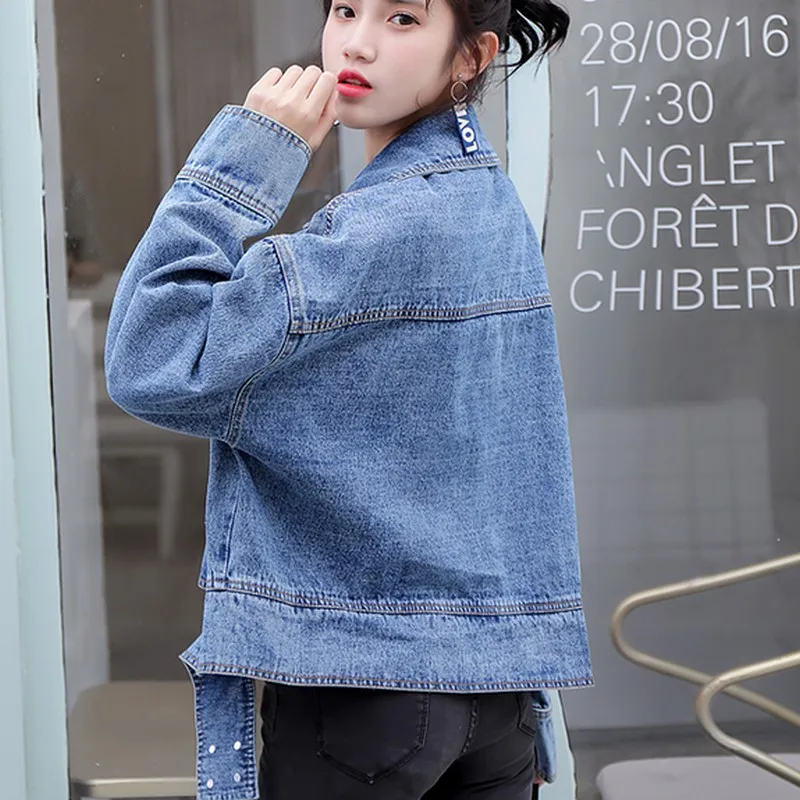 2019 Новинка BF Harajuku ветровка джинсовая куртка женская с длинным рукавом сделать