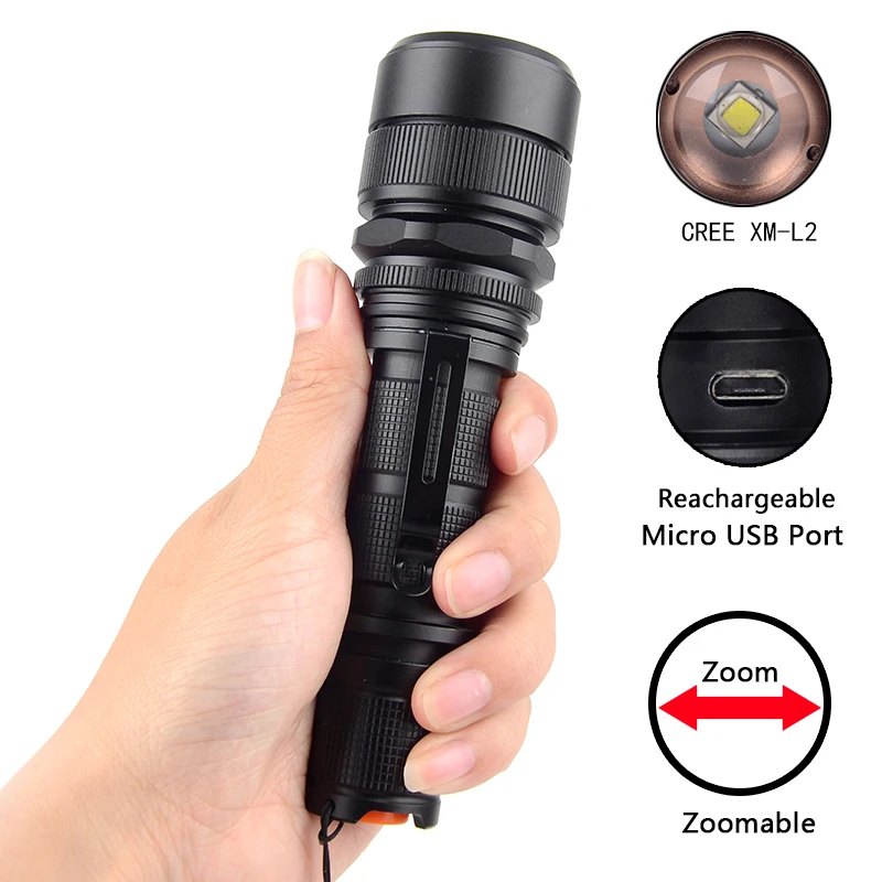 Litwod Z20188 XM L2 U3 USB Перезаряжаемый светодиодный фонарик 5000лм зум Алюминиевый пульт