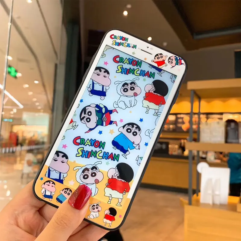 С рисунком из мультфильма Аниме Crayon Shin-chan Стекло задняя крышка для iphone X чехол& Передняя защитная крышка телефона для iphone XR 7 6 S Plus чехол fundas для iphone X