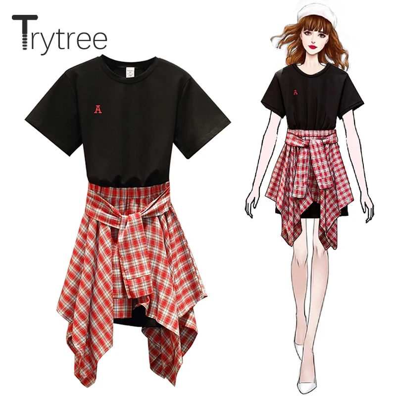 Trytree летний женский топ комплект из двух предметов Повседневный хлопок полиэстер