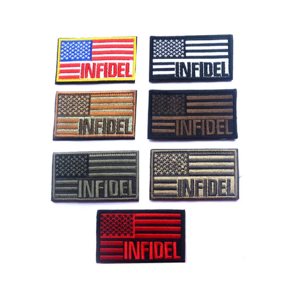 

3D Embroidery Patches Hook & Loop INFIDEL Patches United States Flag/Tactical Patches Military Army Patches