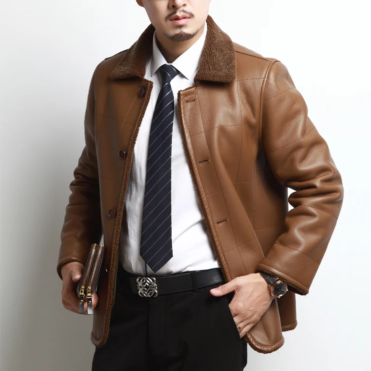 Бесплатная доставка пальто из овечьей шерсти мужская кожаная уличная куртка с