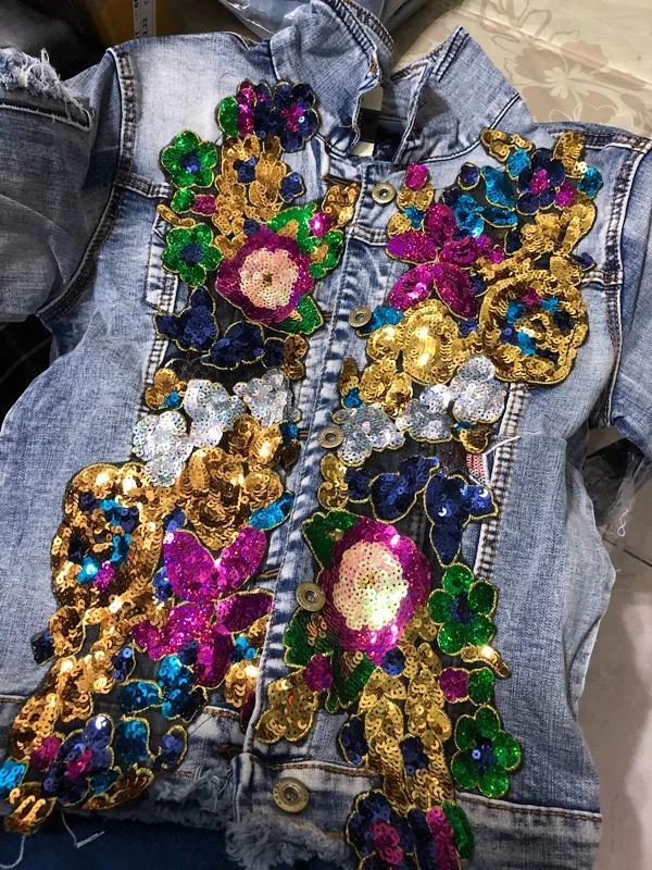 Осеннее женское джинсовое пальто с вышивкой из пайеток, женское джинсовое пальто в стиле панк, крутая Женская куртка, пальто, топы, Jaqueta Feminina