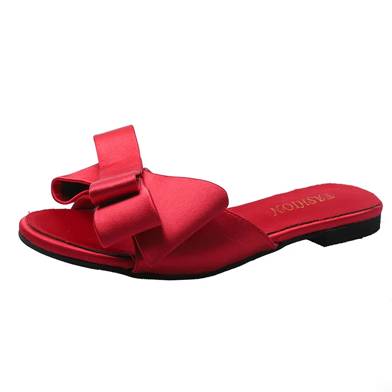 

Wearing flat slippers women's shoes 2019 Korean version of the summer new large bow butterfly-knot sandals half slippers ST343