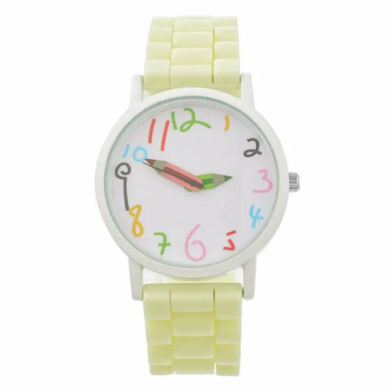 light yellow Силиконовые часы, детские часы, милые Мультяшные карандаши, детские часы, женские спортивные кварцевые часы, женские наручные часы, подарок для девочек и мальчиков - Цвет: light yellow