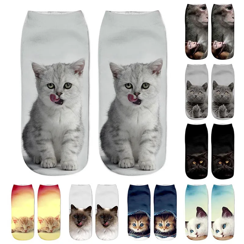 

1 Pair Cat Printed Ankle Crew Mens Cotton Boat Socks Fashion Concise Style Low Cut Casual Socks