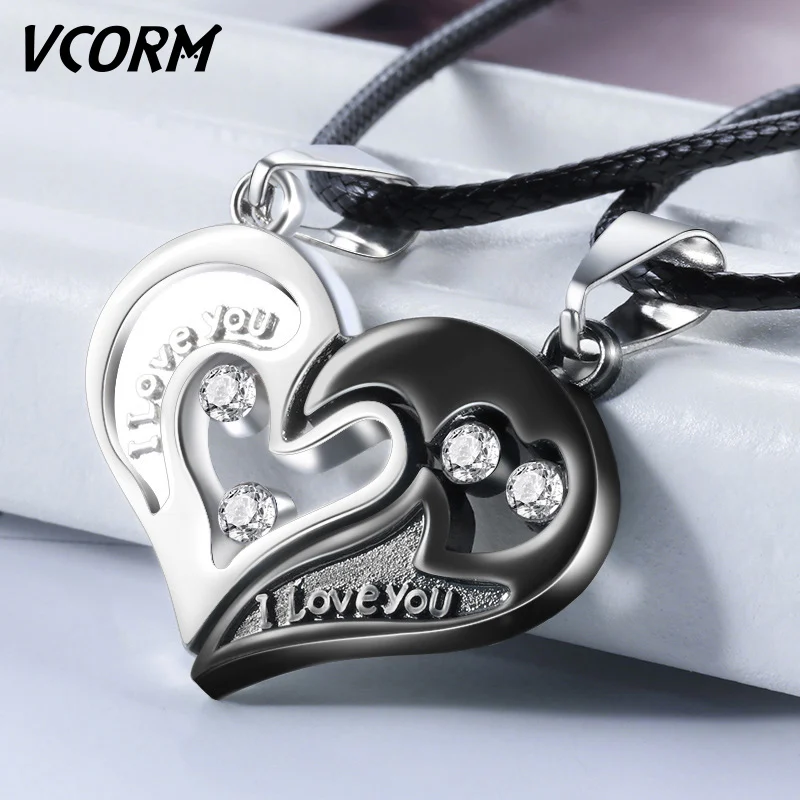 Женское и мужское колье VCORM 2 шт. кулон в виде сердца из циркония с кристаллами