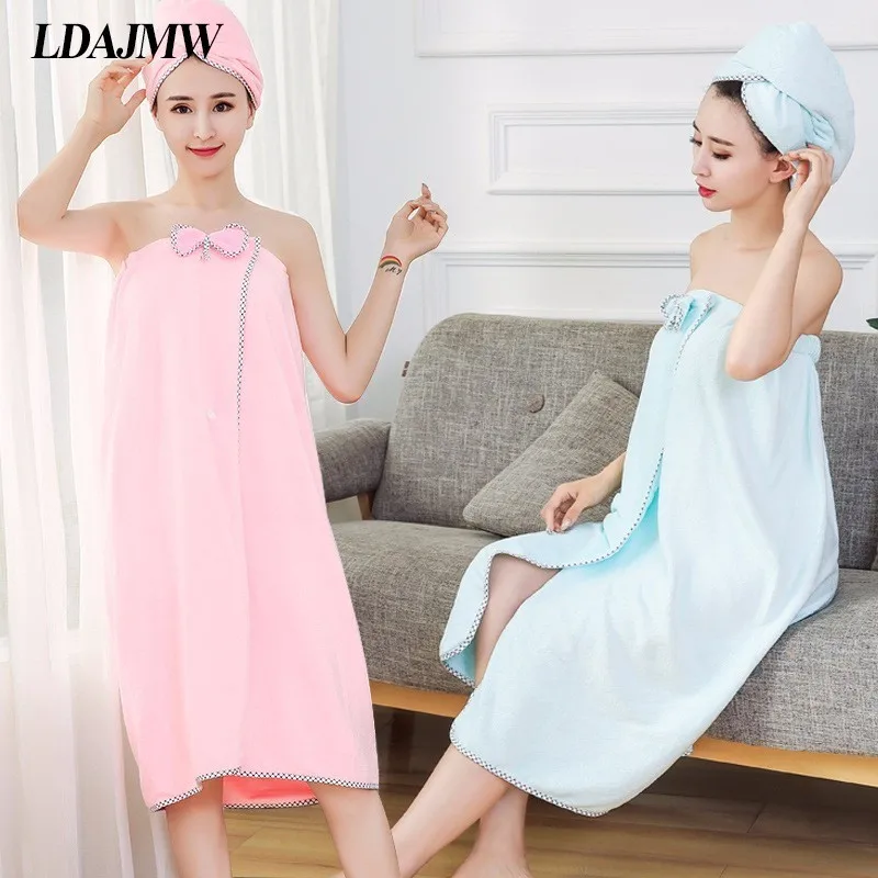 

LDAJMW Hot Creative Beach Towels Magic Bath Towels Quickly Dry Hair Cap For Women Microfiber Towel Skirt Sexy Female Dress