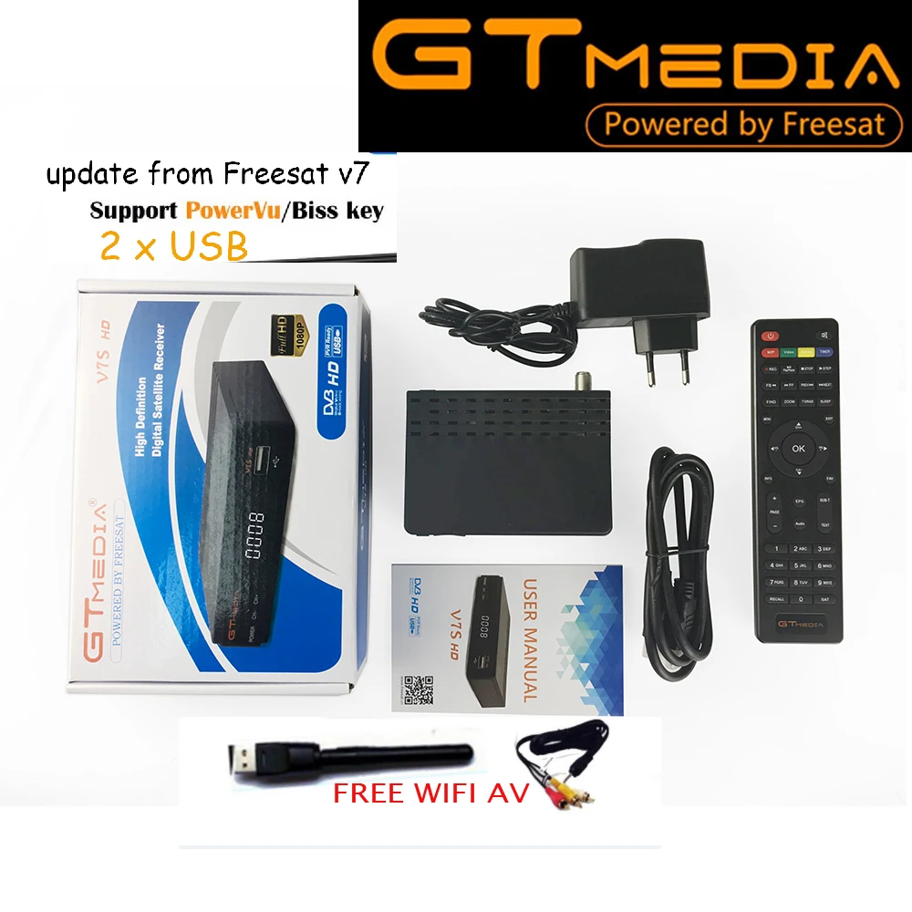 Gtmedia V7S 5 шт. Бесплатная sat V7s HD с USB Wifi DVB S2 спутниковый ТВ приемник Поддержка PowerVu Biss