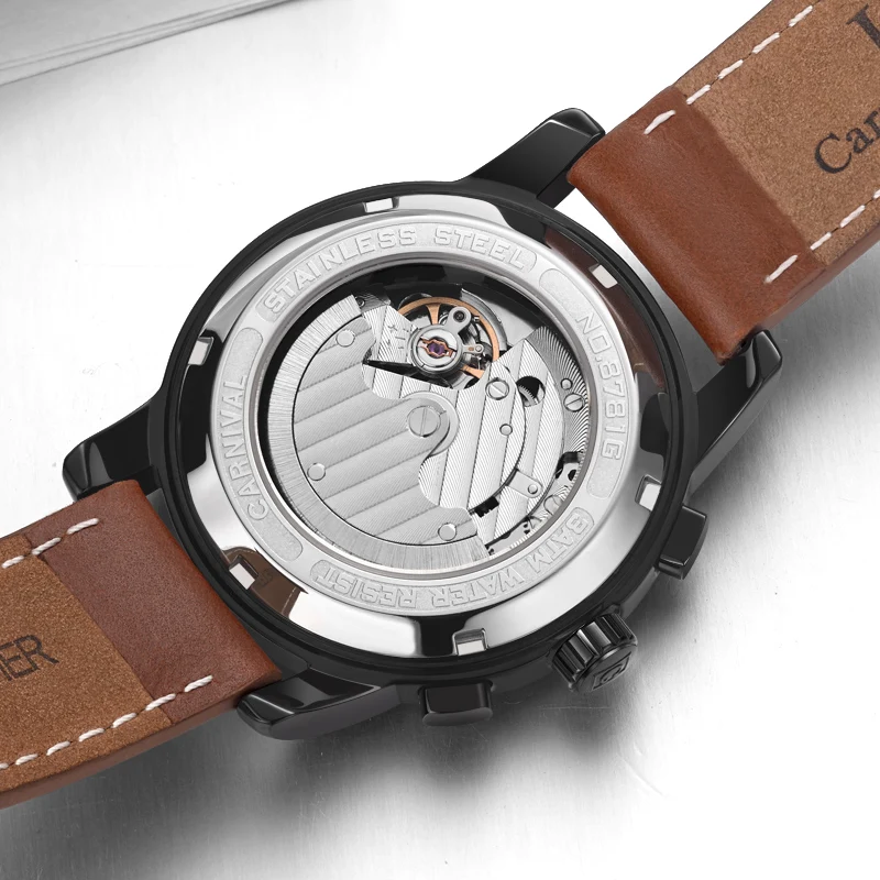 Карнавальные автоматические часы для мужчин Moon phase, многофункциональные, relogio masculino, Лидирующий бренд, роскошные механические мужские часы из натуральной кожи