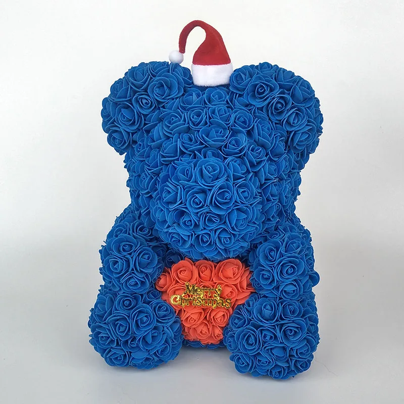 royal blue Плюшевый медведь Роза медведь с сердцем искусственные розы Пена розы цветок Рождество украшение для дома Рождественский подарок - Color: royal blue