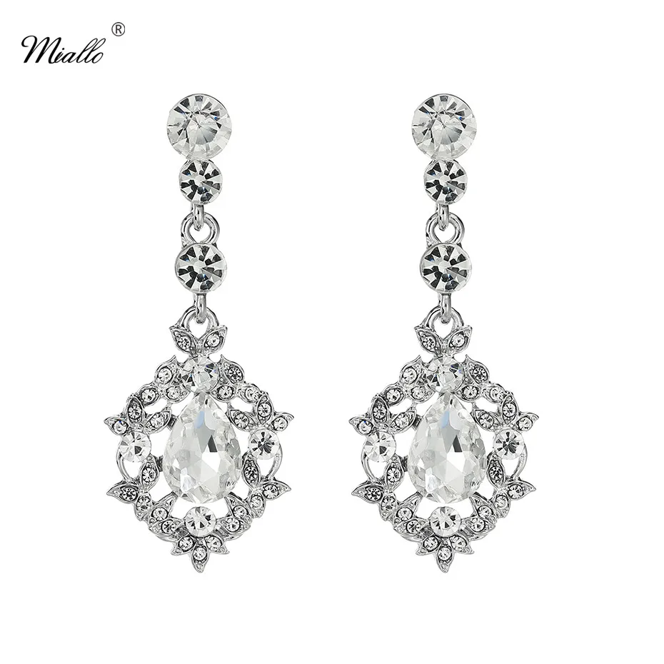 

Miallo Fashion Water Drop Flower Long Dangle Earrings Women Wedding Jewelry Bridal Bride Bridesmaids Crystal Drop Earrings