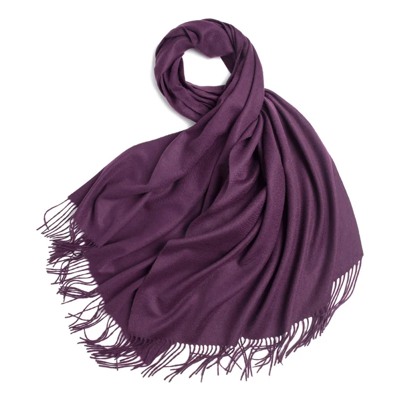 Purple Кашемировый шарф для женщин длинный женский зимний теплый шарф чистый кашемировый шарф теплая накидка s шаль большой шарф - Цвет: Purple