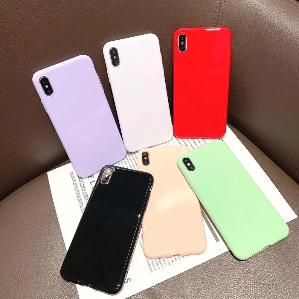 Candy Color Glossy Soft Silicon Cover for iPhone X XR XS Max Capa Fundas 8 7 6 6S Plus Plain Case Hoesjes |