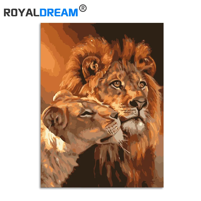 Картина ROYALDREAM Dependent Lion Animalst Diy Цифровая живопись по номерам современное настенное