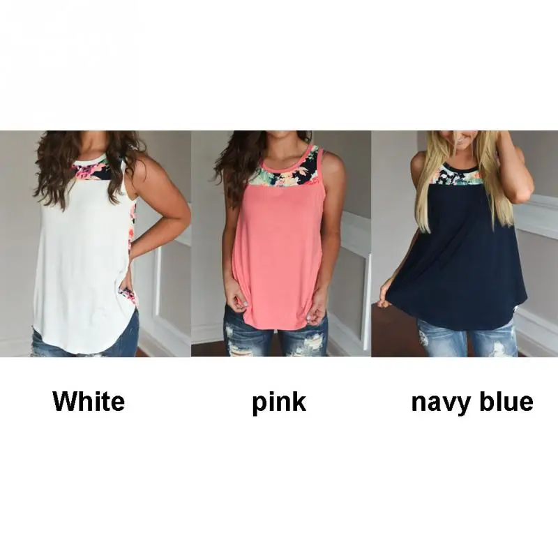 Женские без рукавов майка с цветочным принтом летние свободные дамы