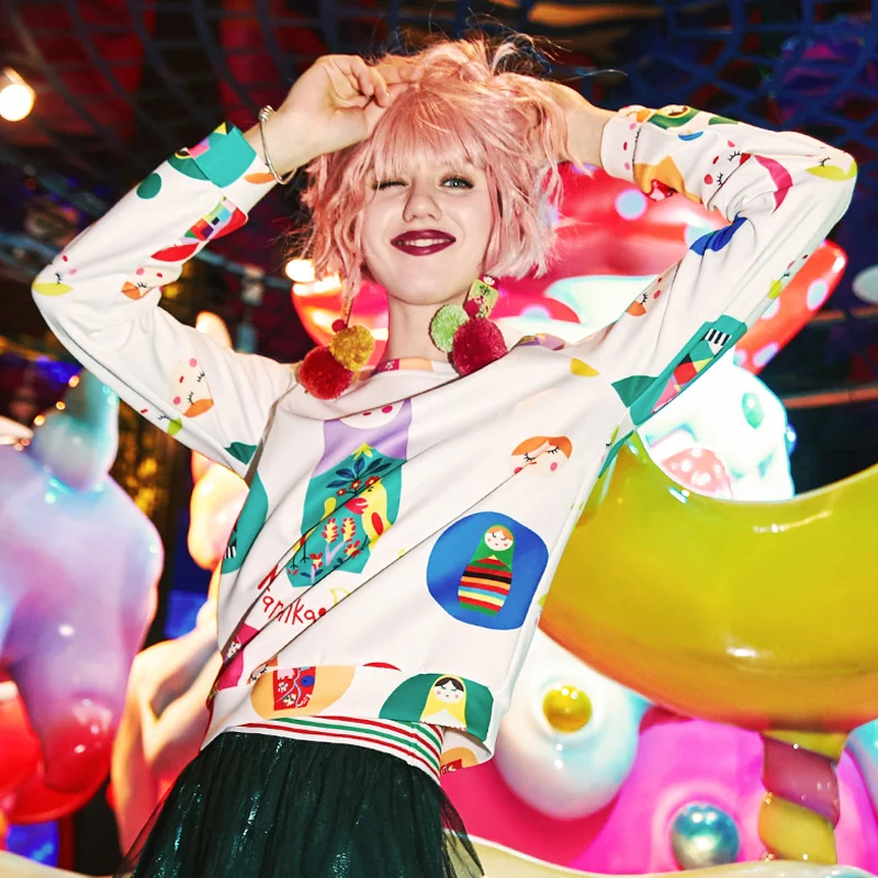 Женские повседневные топы пуловеры модные уличные с рисунком в виде российских