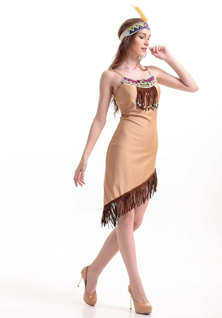 Native American Costume 2016 COS Brown Indians party dress sexy uniform Halloween Princess Carnival Adult Outfit | Тематическая