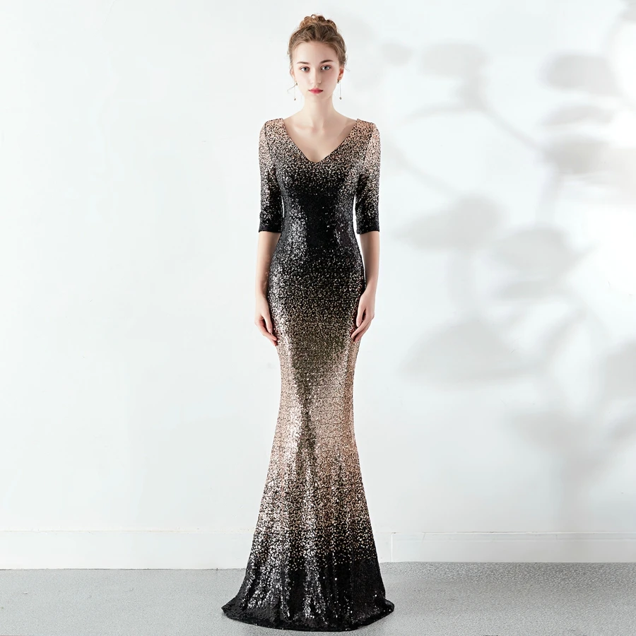 Robe De Soiree элегантное платье русалки с блестками вечернее платье с коротким рукавом Вечерние Длинное платье YD1188 - Цвет: A