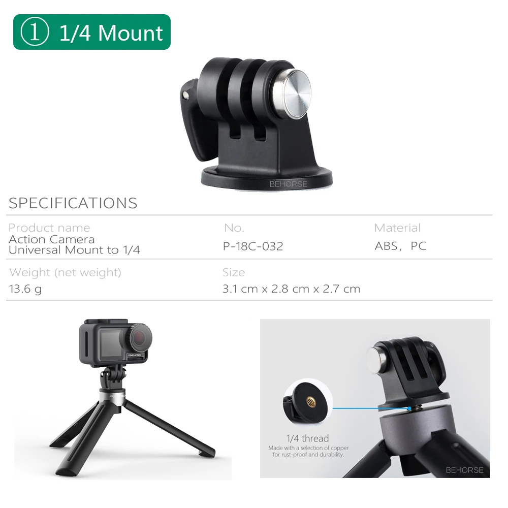 PGYTECH DJI Osmo экшн-штатив селфи палка 1/4 крепление рукоятка Штатив для GoPro Hero 7 6 5 Insta360 one X карманные аксессуары
